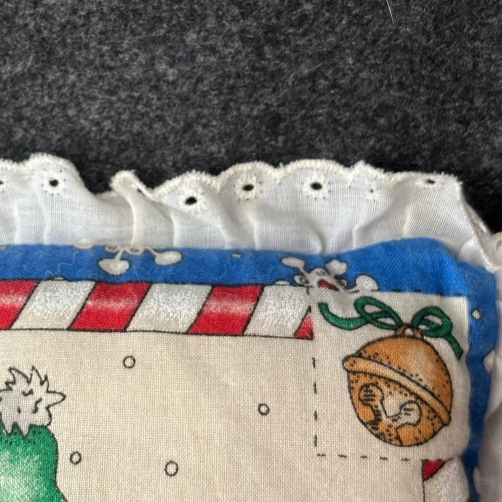 Small Holiday Snowman Pillow with Red, Blue and Green Accents